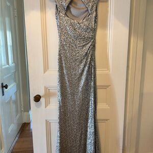David Meister Silver Sequin Maxi Dress